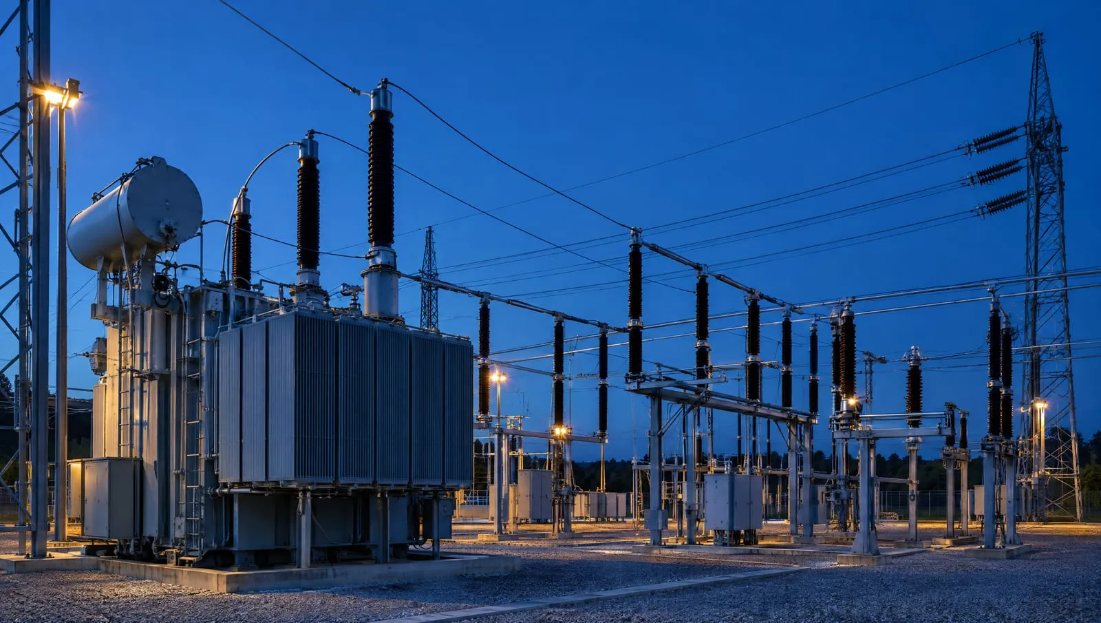 Electrical substation at blue hour