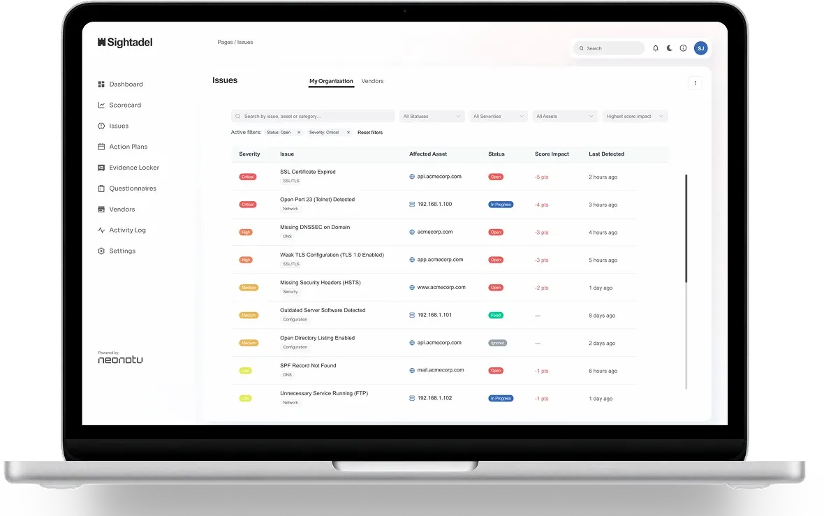 Sightadel platform dashboard overview